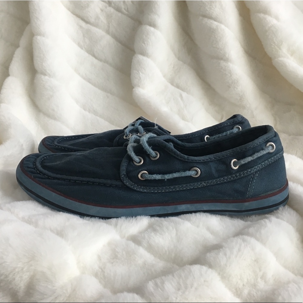 Urban Outfitters Blue Cotton Canvas Natural Boat Shoes